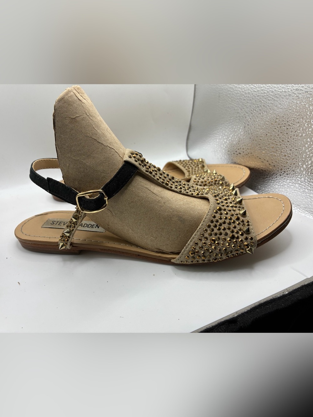 Steve Madden Torment Embellished Slingback Sandals Gold Studded Flats Women’s 7